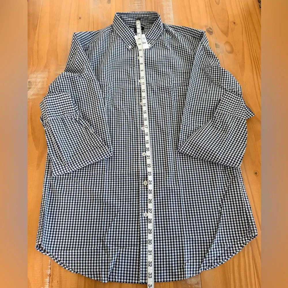 J. Crew Men's Navy and White Check Shirt NWT LARGE TALL Flex Button Up Shirt